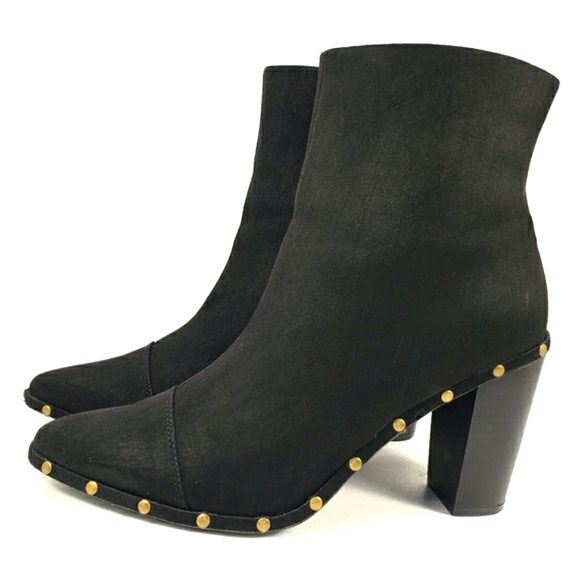 JustFab Maryanne Black Faux-suede, Studded Pointy Toe Heeled Bootie. WMS 8.5M - Picture 2 of 12
